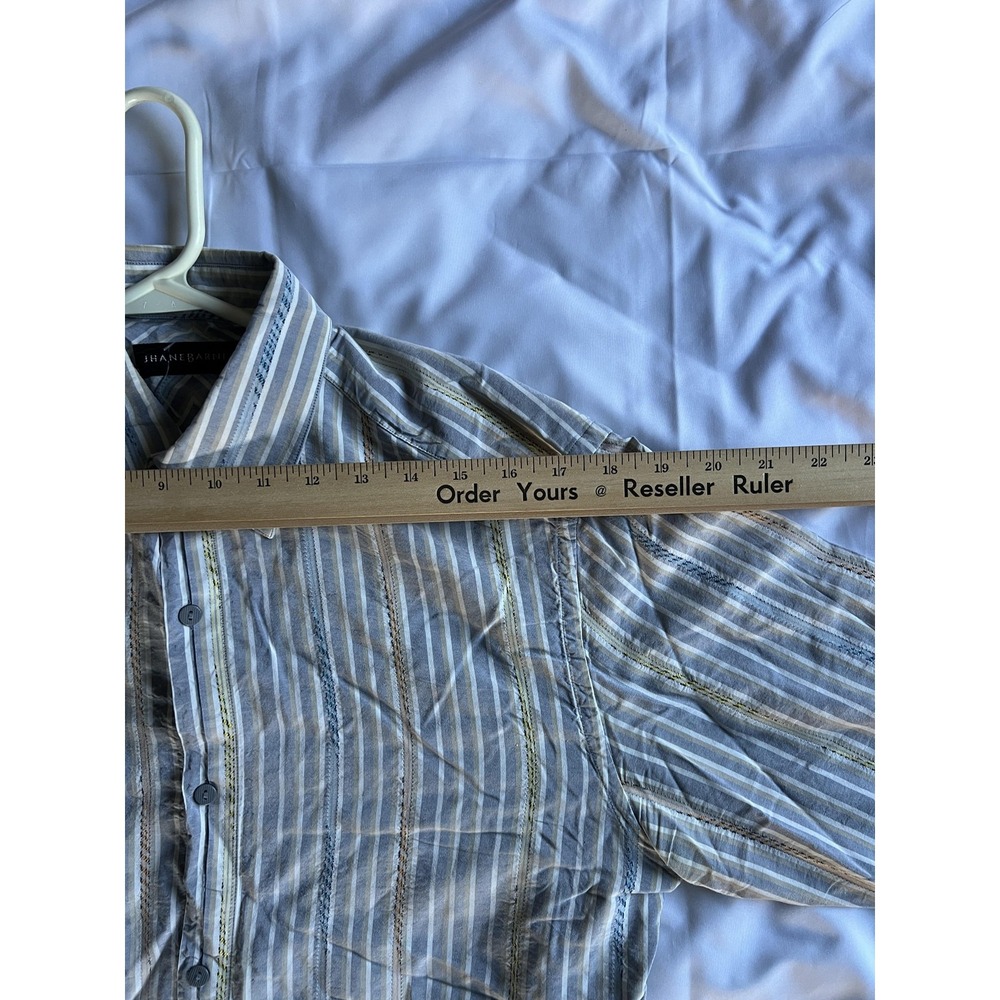 Jhane Barnes Shirt Mens Medium Gray Blue Striped Long Sleeve Silk Button‎ Up - Picture 12 of 16